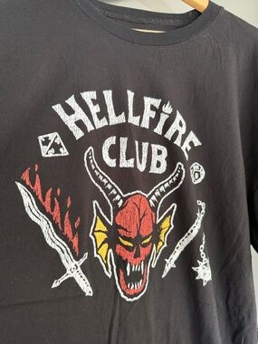 Hellfire Club Graphic Tee - Black with Red & Yellow Design